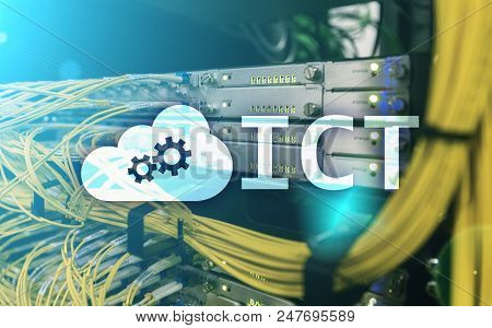 Big Data Analytics, Internet And Modern Technology Concept On Server Room Background.