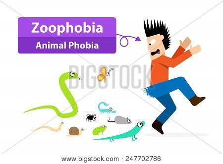 Zoophobia Man Shocked When See The Animals, Vector Art