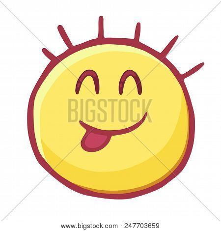 Funny Hand Drawn Head With Protruding Hair Head, Emoticon Flirts, Isolated On Transparent Background