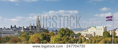 Panorama View At The Vienna Town Hall, Imperial Court Theater, And Part Of The Austrian Parliament B