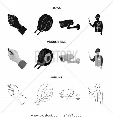 Car Alarm, Wheel Rim, Security Camera, Parking Assistant. Parking Zone Set Collection Icons In Black