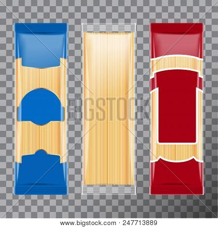 Spaghetti, Capellini Pasta Package Template Design, Isolated On Transparent Background. Vector Mock 