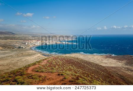 El Medano Bay - Popular Kiteserfing And Windsurfing Spot. View From The Red Mountain. Spain, Canary 