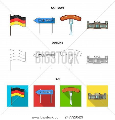 Country Germany Cartoon, Outline, Flat Icons In Set Collection For Design. Germany And Landmark Vect