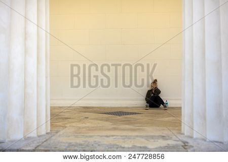 Vienna, Austria - May, 22: Nice Girl Reading A Book Next To The Columns Of The Theseus Temple On May