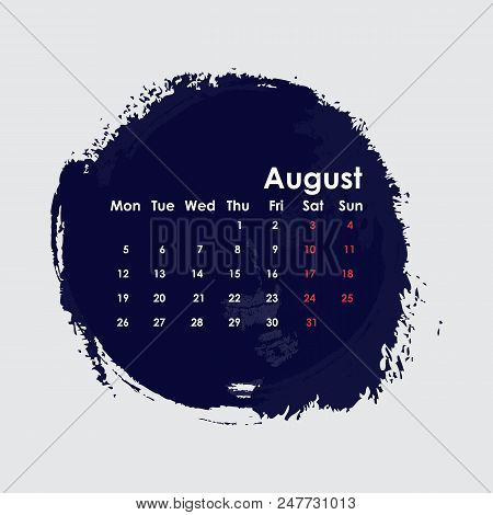 August 2019 Calendar Template.starts From Monday.vector Illustration.