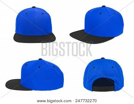 Blank Baseball Snap Back Cap Two Tone Color Black/blue On White Background