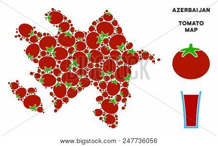 Azerbaijan Map Mosaic Of Tomatoes In Various Sizes. Vector Tomatoes Elements Are United Into Azerbai