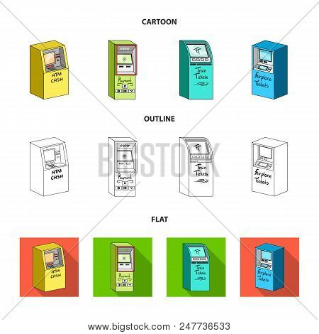 Cash Machine For Cash, Terminal For Payment, Ticket Machine. Terminals Set Collection Icons In Carto