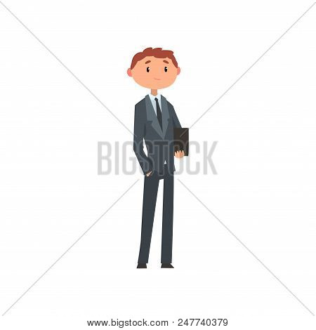 Young Man In Business Suit With Briefcase Cartoon Vector Illustration Isolated On A White Background