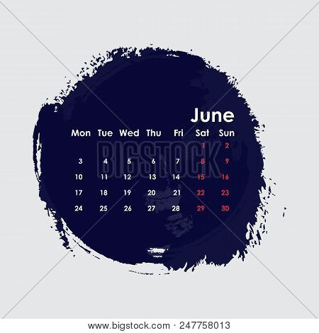 June 2019 Calendar Template.starts From Monday.vector Illustration.
