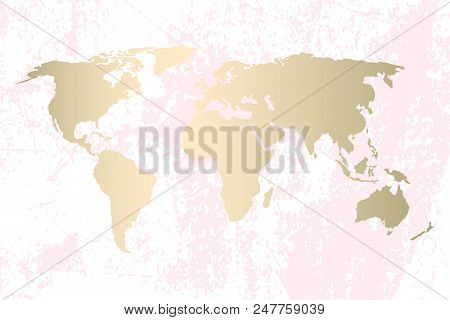 Modern Gold World Map Design On Grunge Pastel Abstract Texture. Vector Trendy Design