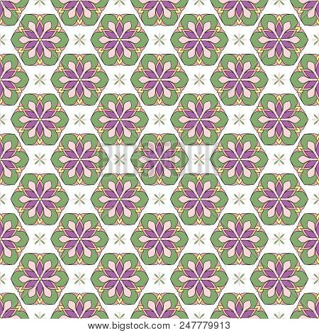 Abstract Flowers Seamless Pattern Colorful Tiles Vector Illuctration. Can Be Used For Wallpaper, Pat