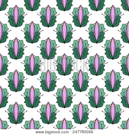 Abstract Flowers Seamless Pattern Colorful Tiles Vector Illuctration. Can Be Used For Wallpaper, Pat