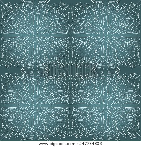 Seamless Aqua Tile With Lacy Patterns. Hand Drawing In The Style Of Sentangle. Suitable For Sheathin