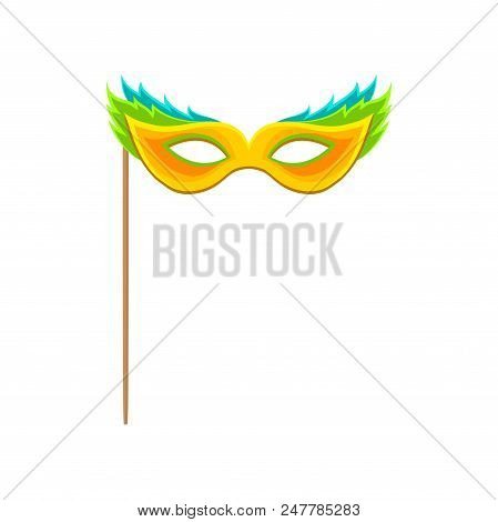 Carnival Mask With Stick, Celebration Party Symbol Vector Illustration Isolated On A White Backgroun