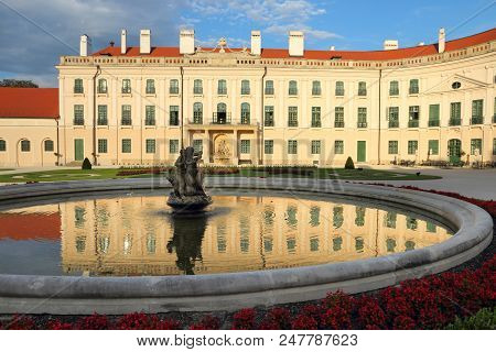 Fertod, Hungary - Esterhaza Palace, Rococo Style Landmark In Sunset Light.