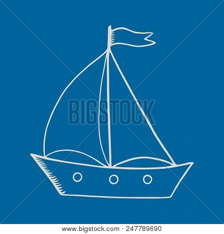 Boat On Blue Background. Vector Illustration Ship . Icon And Design Element.