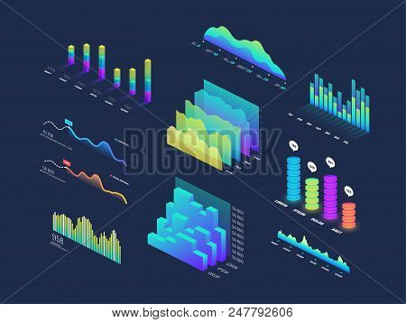 Future Tech 3d Isometric Data Finance Graphic, Business Charts, Analysis And Plan Binary Indicators 