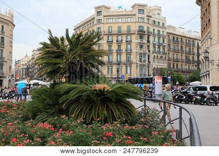 Barcelona, Spain - May 10, 2017: This Is Part Of A Huge Catalonia Square, Surrounded By Pathos Build