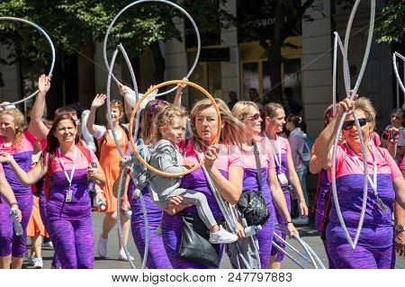 Prague, Czech Republic - July 1, 2018: People Parading At Sokolsky Slet, A Once-every-six-years Gath