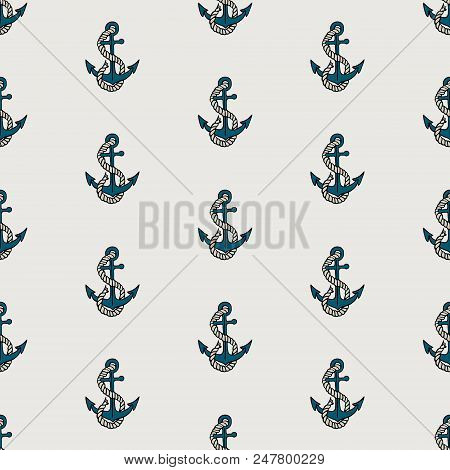Seamless Vector Pattern With Anchors On White Background
