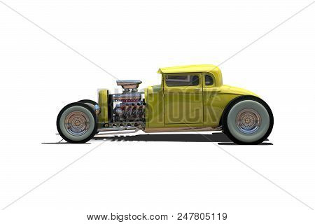 Hot Rod Sports Car. Isolated On White Background. 3d Render Illustration