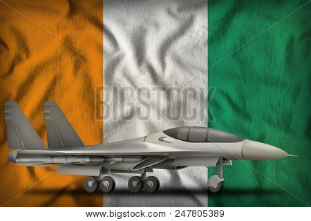 Fighter, Interceptor On The Cote D Ivoire Flag Background. 3d Illustration