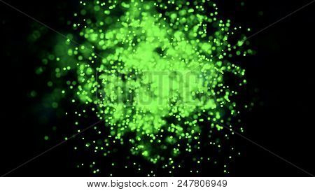 Animation Of Flying Flickering Particles Form A Heart Sign Or Like Symbol On Dark Background With Ea