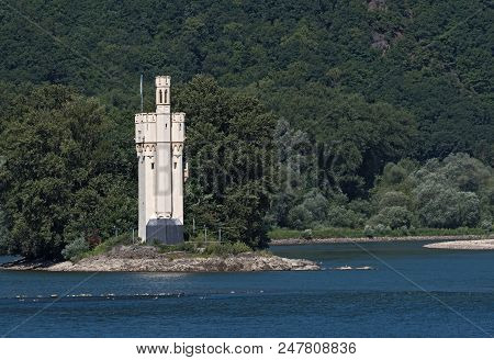 The Binger Mouse Tower, Mauseturm On A Small Island In The Rhine River, Germany