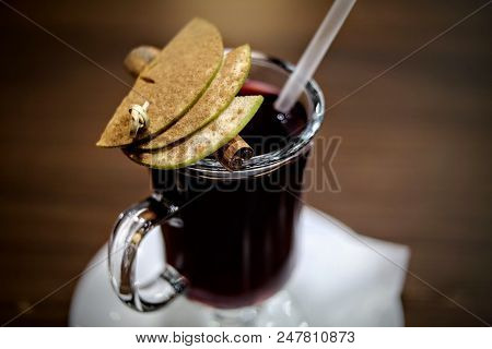 Mulled Wine Hot Drink With Apple And Cinnamon.