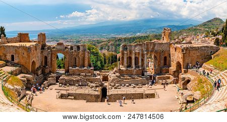 May 20, 2018. Taormina, Italy. The Caldron Of The Ancient Greek Theater Of Taormina In The Burning S