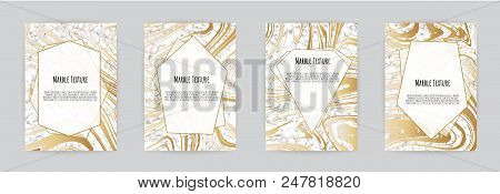 Set Of Elegant Card, Background. Black And Golden Marble Texture. Vector Illustration