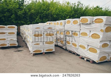 The Texture Of Mineral Wool For Insulating The Walls. Warehouse Of Products Ready For Import