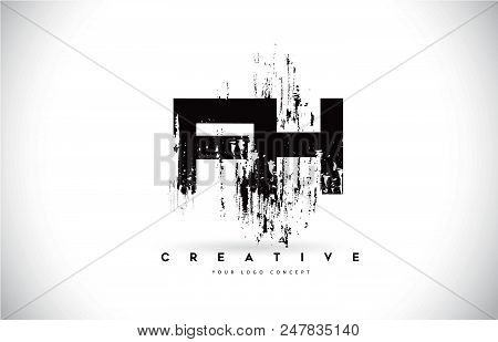 Fh F H Grunge Brush Letter Logo Design In Black Colors. Creative Brush Letters Vector Illustration.