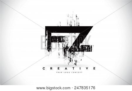 Fz F Z Grunge Brush Letter Logo Design In Black Colors. Creative Brush Letters Vector Illustration.