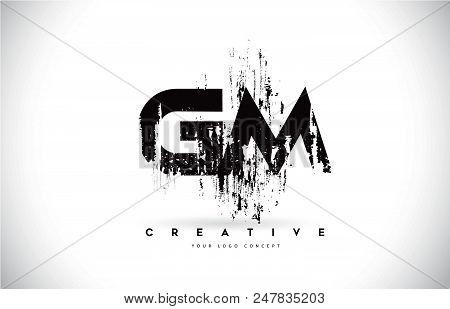 Gm G M Grunge Brush Letter Logo Design In Black Colors. Creative Brush Letters Vector Illustration.