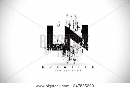 Ln L N Grunge Brush Letter Logo Design In Black Colors. Creative Brush Letters Vector Illustration.