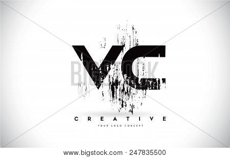 Vc V C Grunge Brush Letter Logo Design In Black Colors. Creative Brush Letters Vector Illustration.