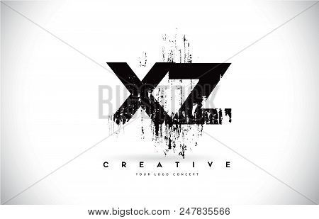 Xz X Z Grunge Brush Letter Logo Design In Black Colors. Creative Brush Letters Vector Illustration.