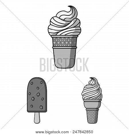 Different Ice Cream Monochrome Icons In Set Collection For Design. Dessert And Sweetness Vector Symb