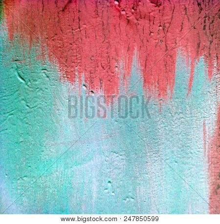 Blue And Redpainted Wall, Old Retro Style. Faded Paint Texture Place For Text.
