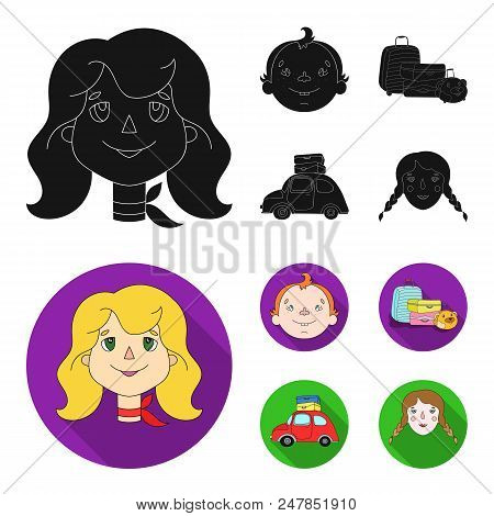 Camping, Woman, Boy, Bag .family Holiday Set Collection Icons In Black, Flat Style Vector Symbol Sto