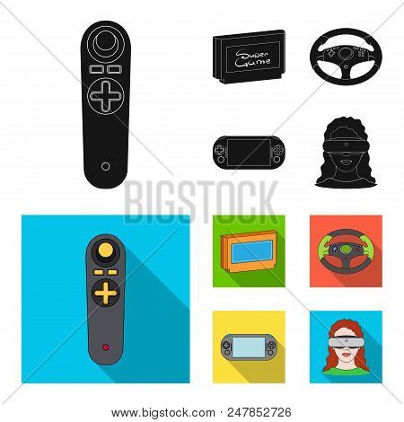 Game Console And Joystick Black, Flat Icons In Set Collection For Design.game Gadgets Vector Symbol 