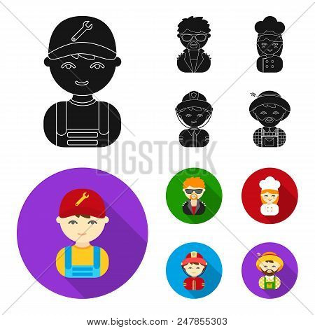 Mechanic, Entertainer, Cook, Fireman.profession Set Collection Icons In Black, Flat Style Vector Sym