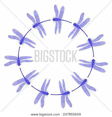 Colored Stilized Dragonfly Isolated On White Background. Insect Logo Design. Aeschna Viridis