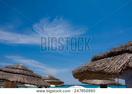 Chairs And Umbrella In Palm Beach - Tropical Holiday Banner