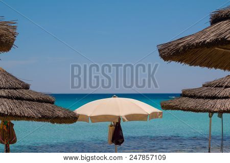 Chairs And Umbrella In Palm Beach - Tropical Holiday Banner