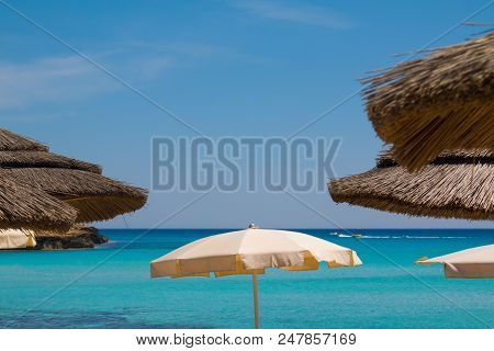 Chairs And Umbrella In Palm Beach - Tropical Holiday Banner