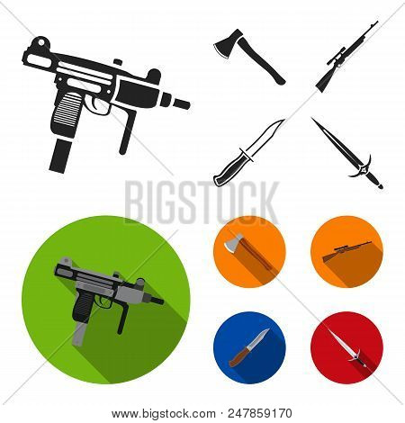Ax, Automatic, Sniper Rifle, Combat Knife. Weapons Set Collection Icons In Black, Flat Style Vector 
